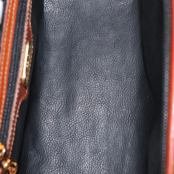 FENDI Pecan Canvas Hand Bag PVC 2way Black Brown gold Auth ep11638