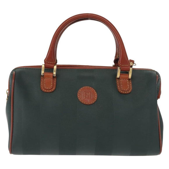 FENDI Pecan Canvas Hand Bag PVC 2way Black Brown gold Auth ep11638