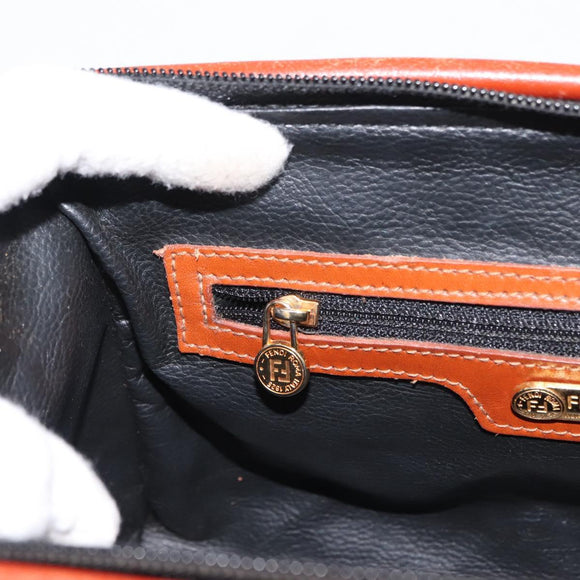 FENDI Pecan Canvas Hand Bag PVC 2way Black Brown gold Auth ep11638