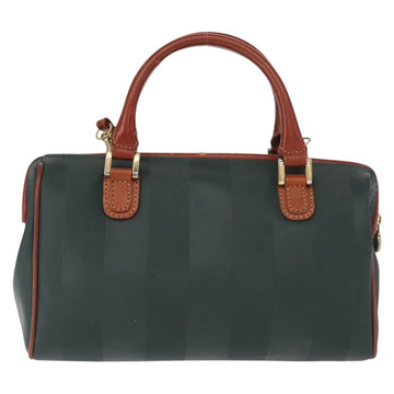 FENDI Pecan Canvas Hand Bag PVC 2way Black Brown gold Auth ep11638 - 0