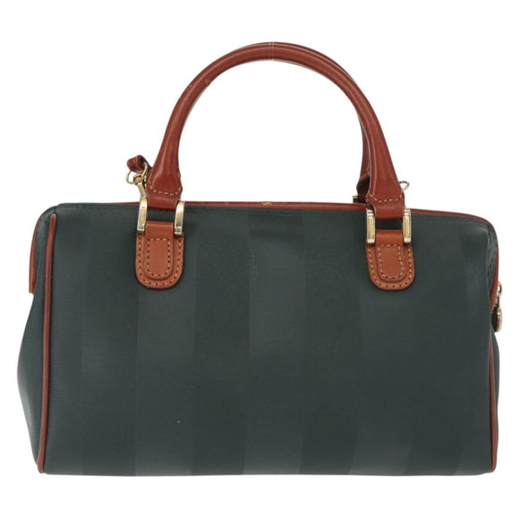 FENDI Pecan Canvas Hand Bag PVC 2way Black Brown gold Auth ep11638