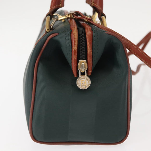 FENDI Pecan Canvas Hand Bag PVC 2way Black Brown gold Auth ep11638