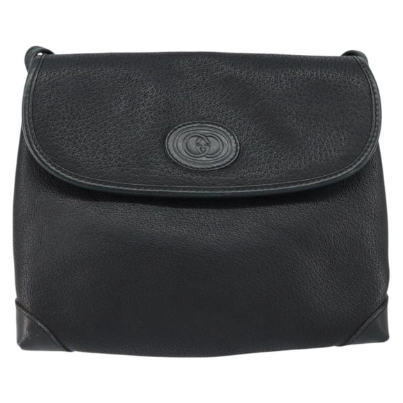 GUCCI Shoulder Bag Leather Black Gold 49 007 5548 Auth ep11639