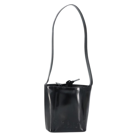 CELINE Shoulder Bag Enamel Black Gold Auth ep11645