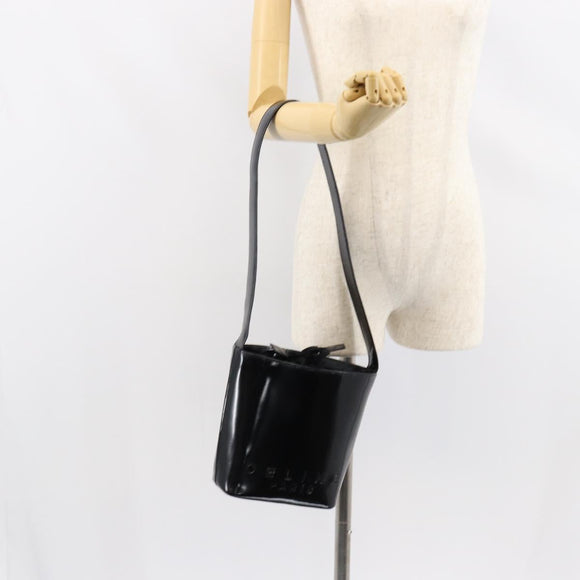 CELINE Shoulder Bag Enamel Black Gold Auth ep11645