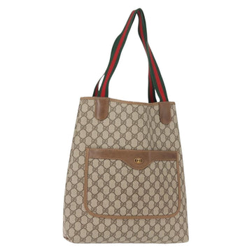GUCCI GG Supreme Web Sherry Line Tote Bag PVC Beige Gold 378 02 003 Auth ep11646