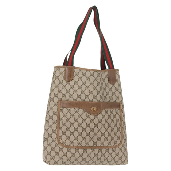 GUCCI GG Supreme Web Sherry Line Tote Bag PVC Beige Gold 378 02 003 Auth ep11646