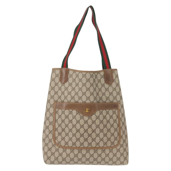 GUCCI GG Supreme Web Sherry Line Tote Bag PVC Beige Gold 378 02 003 Auth ep11646