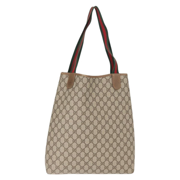 GUCCI GG Supreme Web Sherry Line Tote Bag PVC Beige Gold 378 02 003 Auth ep11646