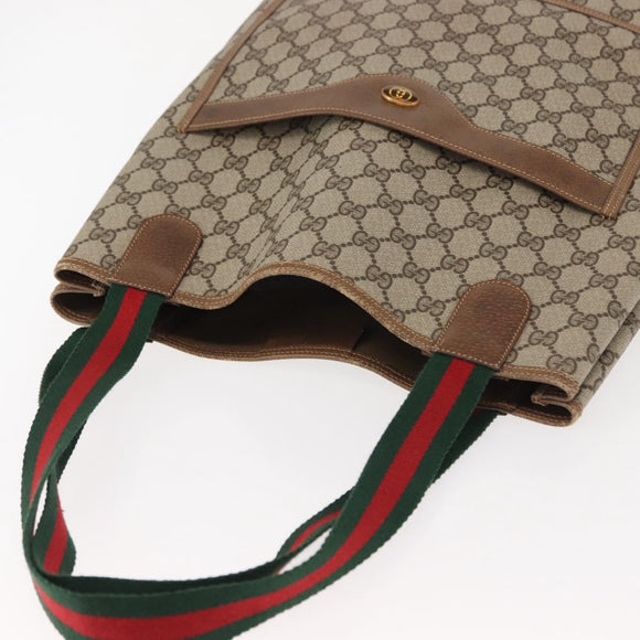 GUCCI GG Supreme Web Sherry Line Tote Bag PVC Beige Gold 378 02 003 Auth ep11646