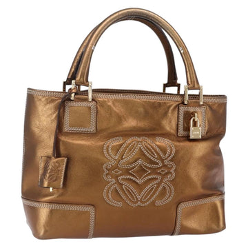 LOEWE Anagram Americana 28 Hand Bag Leather Bronze Gold Auth ep11653