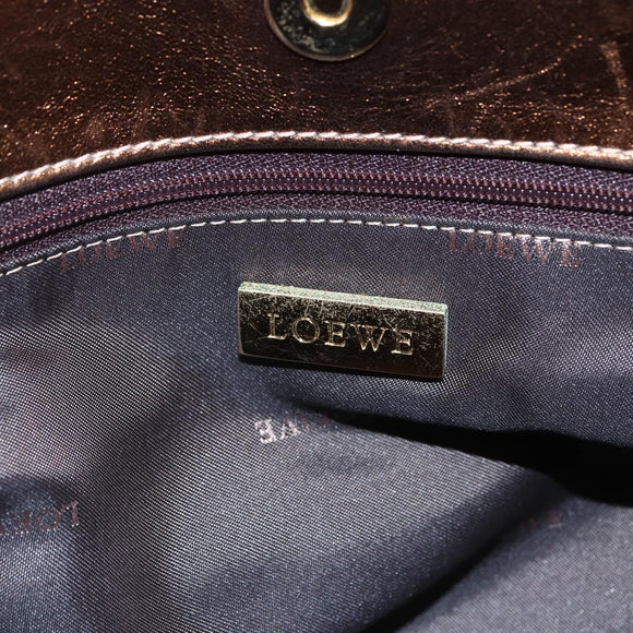 LOEWE Anagram Americana 28 Hand Bag Leather Bronze Gold Auth ep11653
