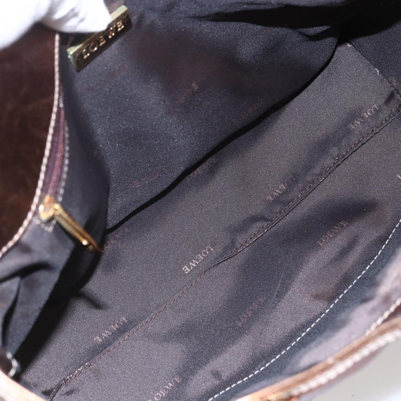 LOEWE Anagram Americana 28 Hand Bag Leather Bronze Gold Auth ep11653