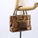 LOEWE Anagram Americana 28 Hand Bag Leather Bronze Gold Auth ep11653-24