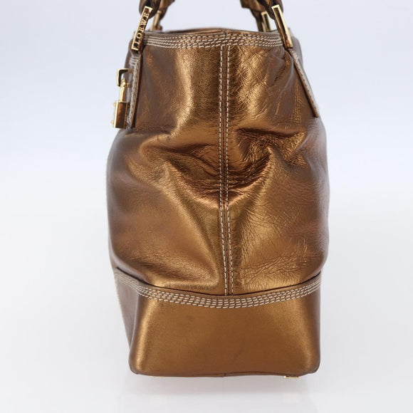 LOEWE Anagram Americana 28 Hand Bag Leather Bronze Gold Auth ep11653