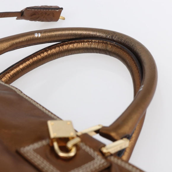 LOEWE Anagram Americana 28 Hand Bag Leather Bronze Gold Auth ep11653