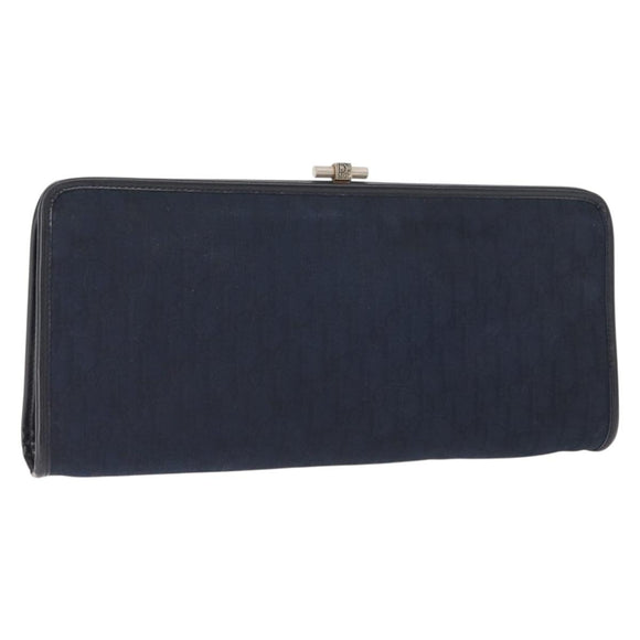 Christian Dior Trotter Canvas Clutch Bag Navy Gold Auth ep11664