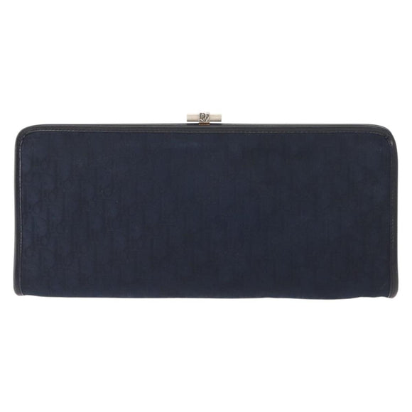 Christian Dior Trotter Canvas Clutch Bag Navy Gold Auth ep11664
