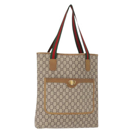 GUCCI GG Plus Supreme Web Sherry Line Tote Bag PVC Beige Gold Auth ep11665