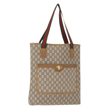 GUCCI GG Plus Supreme Web Sherry Line Tote Bag PVC Beige Gold Auth ep11665