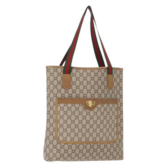 GUCCI GG Plus Supreme Web Sherry Line Tote Bag PVC Beige Gold Auth ep11665