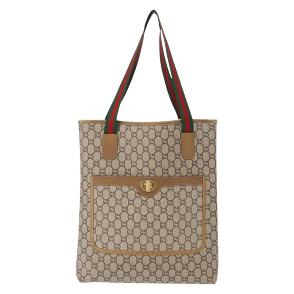 GUCCI GG Plus Supreme Web Sherry Line Tote Bag PVC Beige Gold Auth ep11665