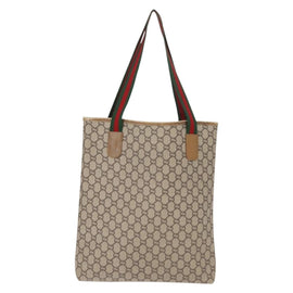 GUCCI GG Plus Supreme Web Sherry Line Tote Bag PVC Beige Gold Auth ep11665 - 0