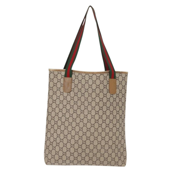 GUCCI GG Plus Supreme Web Sherry Line Tote Bag PVC Beige Gold Auth ep11665