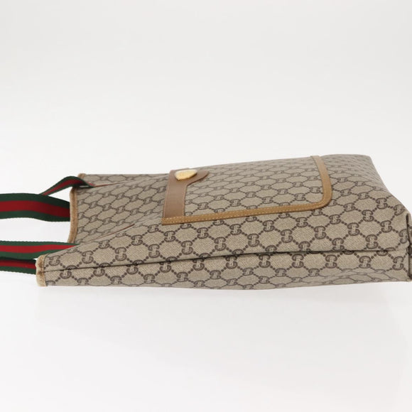 GUCCI GG Plus Supreme Web Sherry Line Tote Bag PVC Beige Gold Auth ep11665