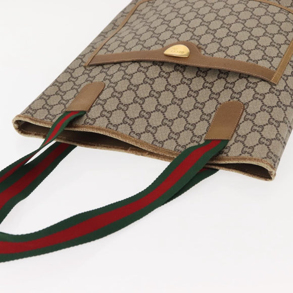 GUCCI GG Plus Supreme Web Sherry Line Tote Bag PVC Beige Gold Auth ep11665