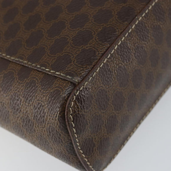 CELINE Macadam Canvas Vanity Pouch PVC Leather Brown Gold Auth ep11672