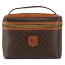 CELINE Macadam Canvas Vanity Pouch PVC Leather Brown Gold Auth ep11672-13