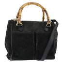 GUCCI Bamboo Hand Bag Leather Black Gold 000 1046 0290 Auth ep11684-1