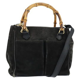 GUCCI Bamboo Hand Bag Leather Black Gold 000 1046 0290 Auth ep11684