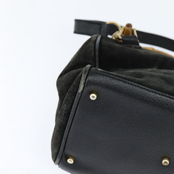 GUCCI Bamboo Hand Bag Leather Black Gold 000 1046 0290 Auth ep11684