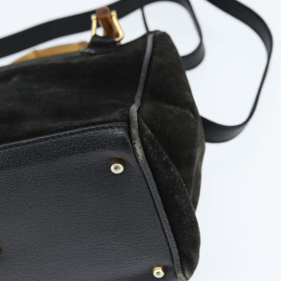 GUCCI Bamboo Hand Bag Leather Black Gold 000 1046 0290 Auth ep11684
