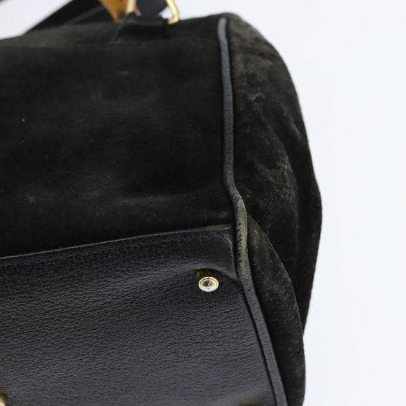 GUCCI Bamboo Hand Bag Leather Black Gold 000 1046 0290 Auth ep11684