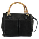 GUCCI Bamboo Hand Bag Leather Black Gold 000 1046 0290 Auth ep11684-13