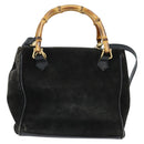 GUCCI Bamboo Hand Bag Leather Black Gold 000 1046 0290 Auth ep11684-2