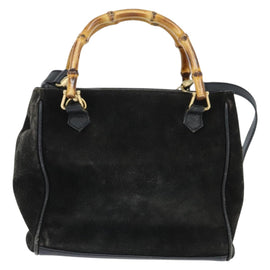 GUCCI Bamboo Hand Bag Leather Black Gold 000 1046 0290 Auth ep11684 - 0
