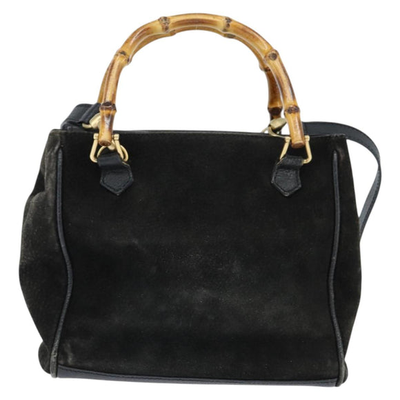 GUCCI Bamboo Hand Bag Leather Black Gold 000 1046 0290 Auth ep11684