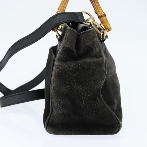GUCCI Bamboo Hand Bag Leather Black Gold 000 1046 0290 Auth ep11684