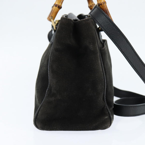 GUCCI Bamboo Hand Bag Leather Black Gold 000 1046 0290 Auth ep11684