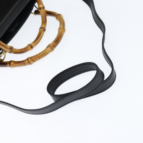 GUCCI Bamboo Hand Bag Leather Black Gold 000 1046 0290 Auth ep11684