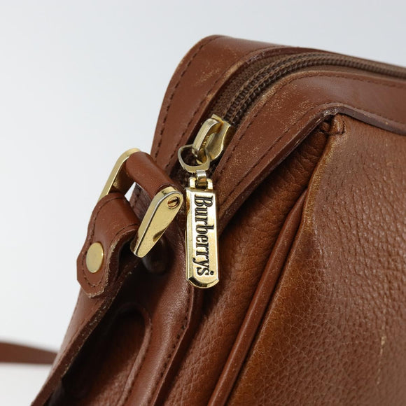 Burberrys Nova Check Shoulder Bag Leather Brown Gold Auth ep11687