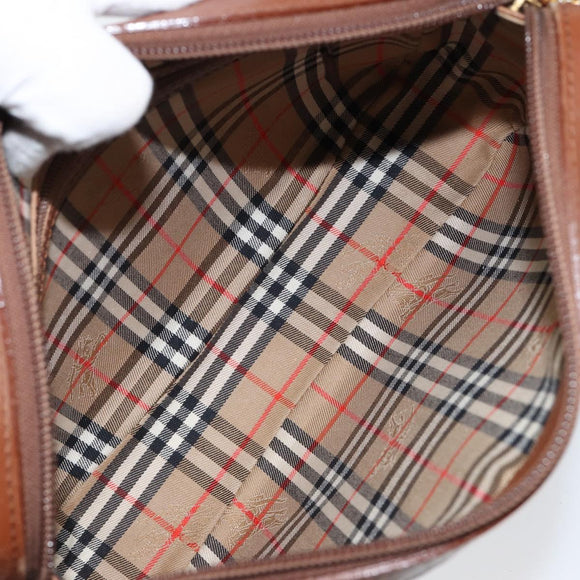 Burberrys Nova Check Shoulder Bag Leather Brown Gold Auth ep11687