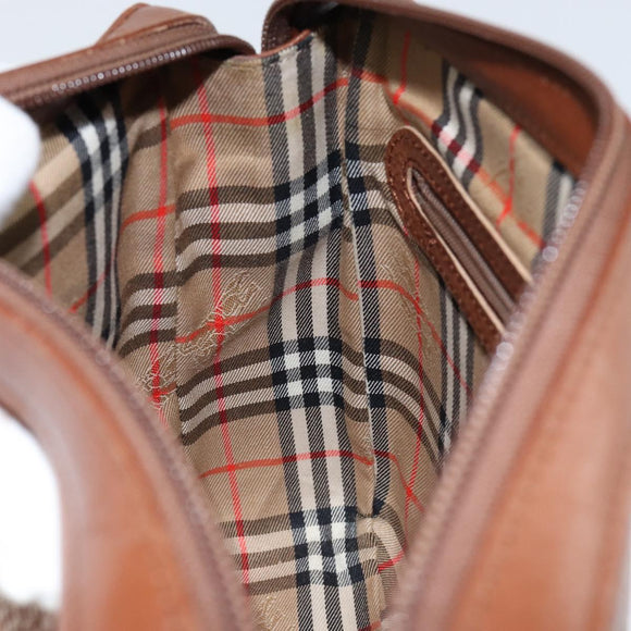 Burberrys Nova Check Shoulder Bag Leather Brown Gold Auth ep11687