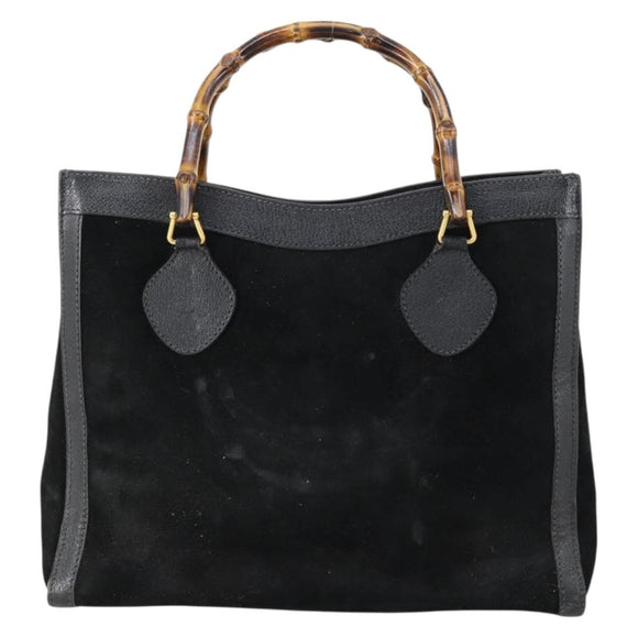 GUCCI Bamboo Hand Bag Suede Leather Black Gold 002 2853 0260 0 Auth ep11688