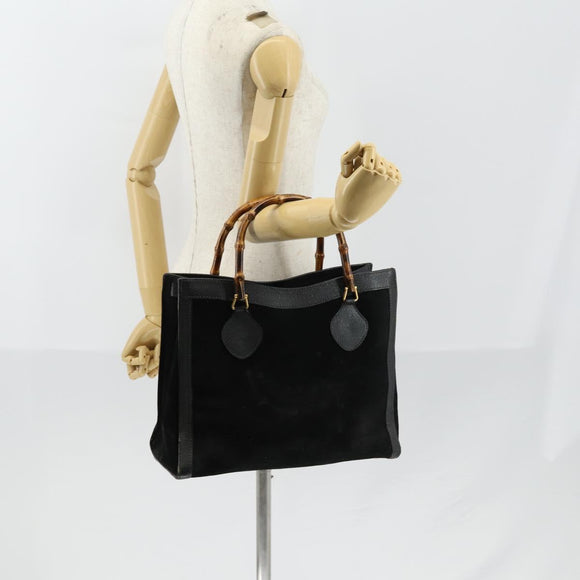 GUCCI Bamboo Hand Bag Suede Leather Black Gold 002 2853 0260 0 Auth ep11688