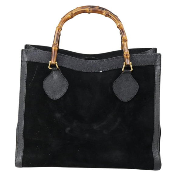 GUCCI Bamboo Hand Bag Suede Leather Black Gold 002 2853 0260 0 Auth ep11688